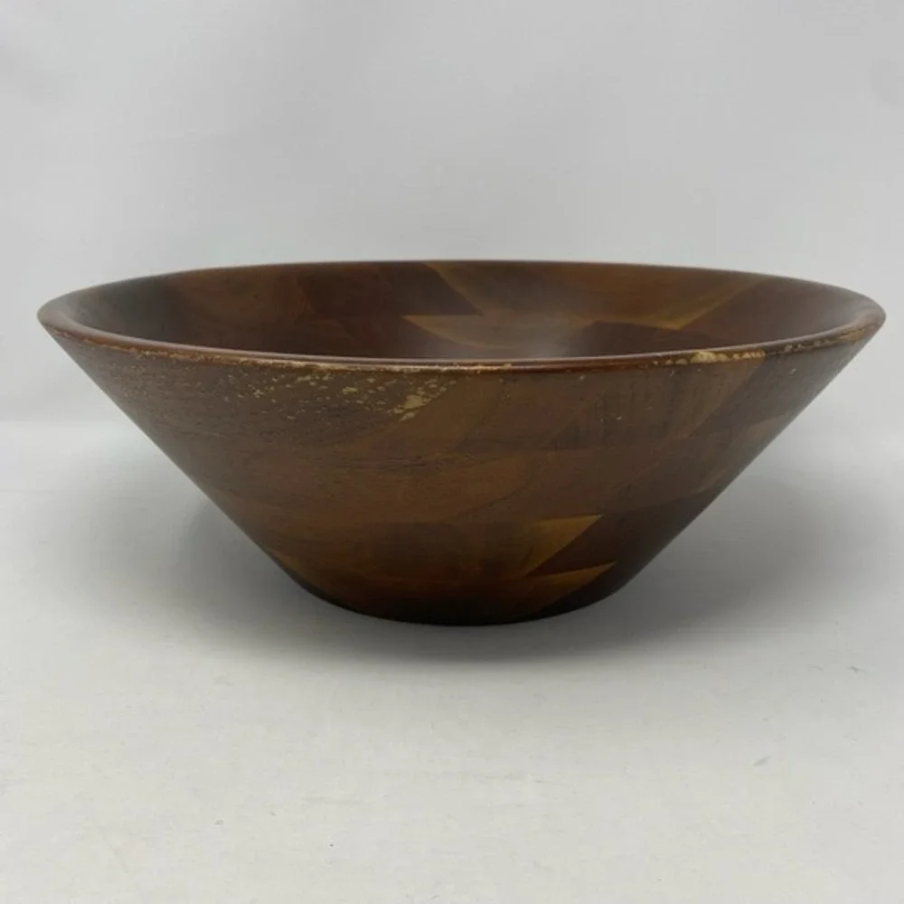 Vtg‎ MCM Ozark Walnutware Wooden Salad Bowl 14x7 Mid Century Modern Made in USA